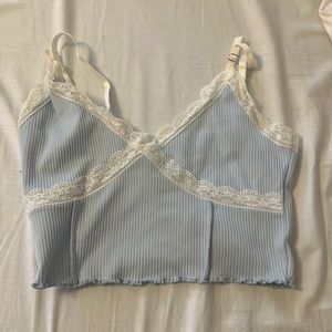 Cropped light blue and white tank top